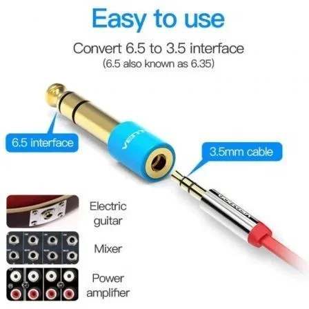 Vention VAB-S01-L Adaptador de Audio Jack 6.35mm Macho a Jack 3.5mm Hembra, Azul